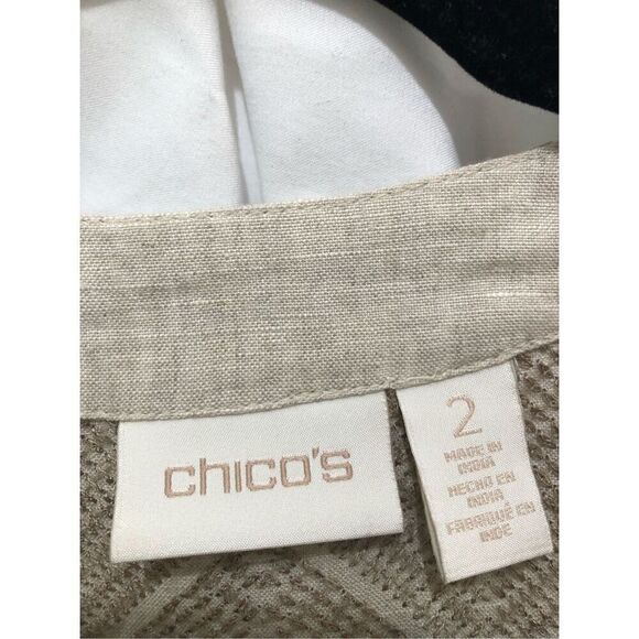 Chico's Women's  Cream Open Front with Stud Detail Linen Jacket Size 2 (L) - Picture 13 of 14
